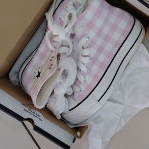 Converse White and Red Floral High-Tops